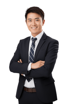 Happy Asian Businessman Crossed Arms Isolated on Transparent Background png