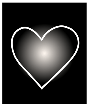 A black and white heart on a black background png