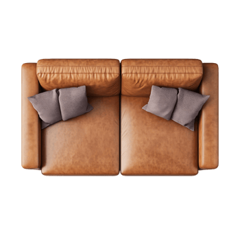 A tan leather couch with two pillows on each side png