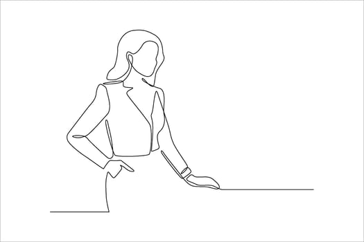 One-line drawing of confident businesswoman. vector