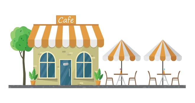 Cafe building icon with terrace isolated on white background. Leisure and food concept. vector