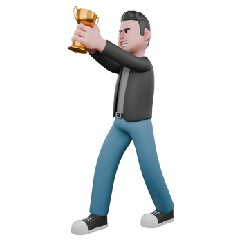 Creative 3D Model. A male screenwriter stands holding a trophy in both hands. Model Design png