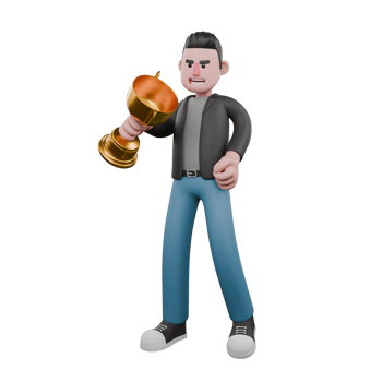 Cartoon 3D Artistic Model. A male screenwriter is standing with his right hand holding a cup and his left hand on his waist. 3D Design png