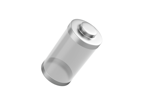 Glossy transparent battery charging glass empty battery with metal caps 3d illustration png