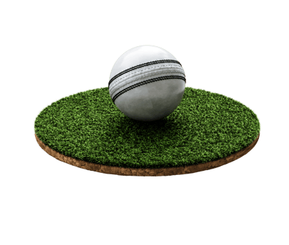 Shiny White Leather Stitched ODI Cricket Ball With Rounded Green Grass Ground Field 3D Illustration png