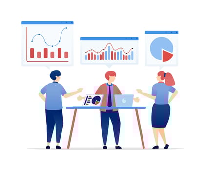 illustration of Discussion of Financial Charts for Strategic Planning and Future Goals at a Corporate Meeting Table. Can be used for banners, websites, apps flyers vector