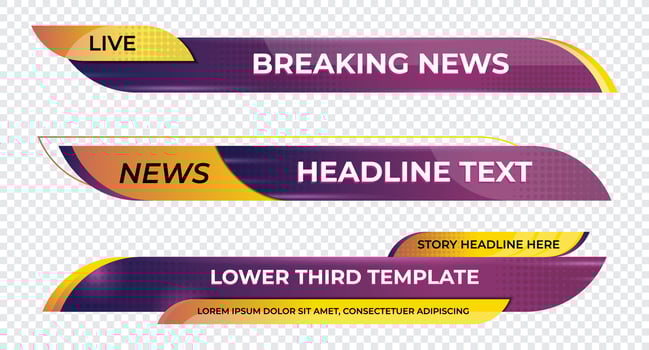 Lower third banner. Broadcast news lower third banner template design. Lower third bar template for breaking news. headline title vector