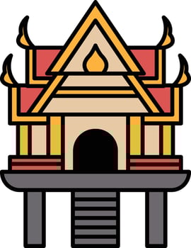 A building with a red roof and yellow trim vector