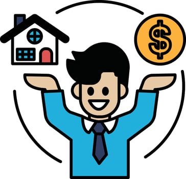 A man is holding a house and a dollar sign vector