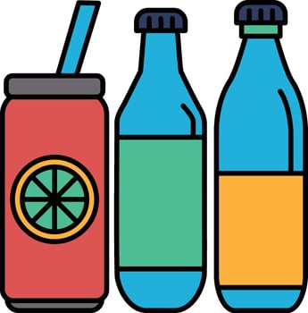 Three bottles of soda and a straw vector