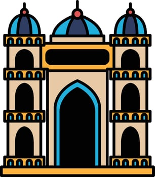 A large building with blue domes and yellow trim vector