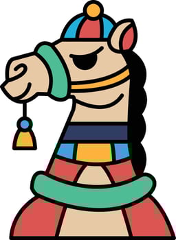 A cartoonish camel with a red and blue hat and a yellow bell around its neck vector