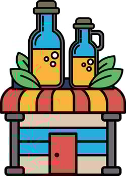 A small building with two bottles on top of it vector