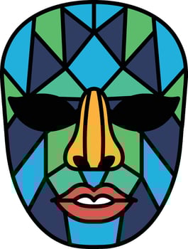 A colorful mask with a blue nose and green eyes vector