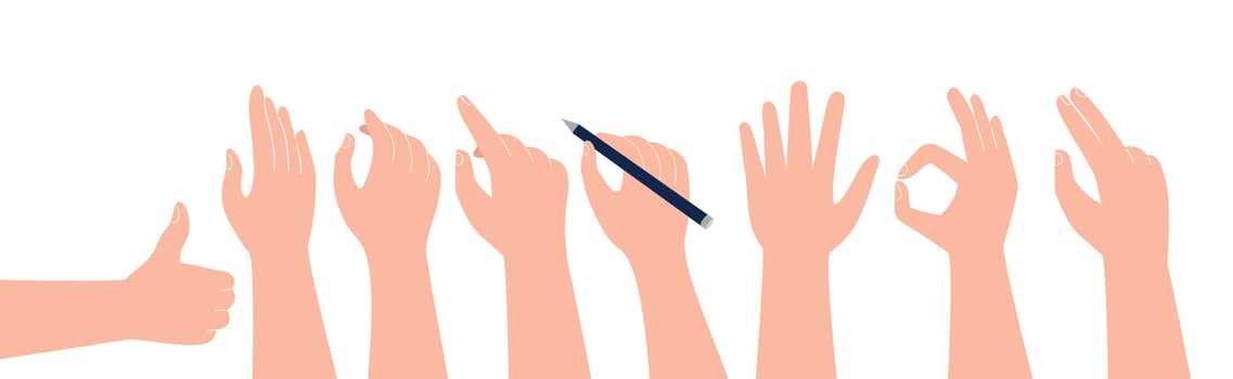 Set of hand gestures in various positions illustration, on a white background illustration vector
