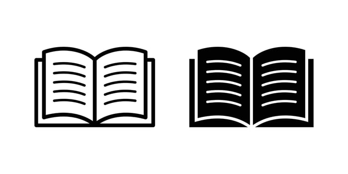 Book icon set. Open book with text icon. Book set icon, logo isolated on white background vector
