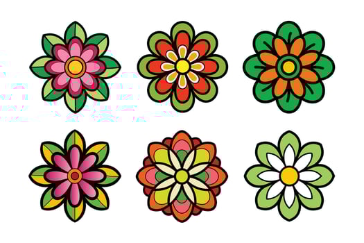 Groovy Retro Daisy Flowers Set - Hippy Style illustration Isolated on White Background vector