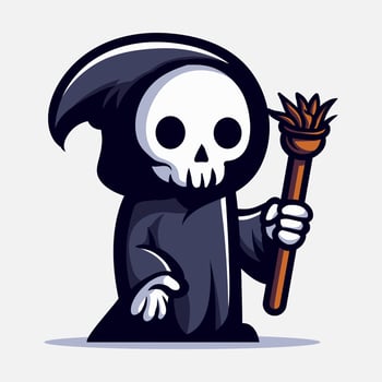 Cute grim reaper holds flames out of torch illustration. Element for halloween design. Spooky and horror. Eps 10 vector