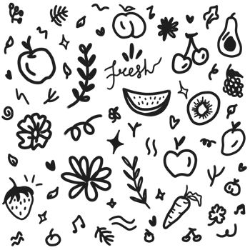 Cute hand drawn seamless pattern with fruits and flowers png