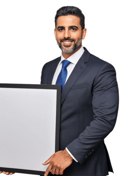 project manager, male, Middle Eastern, 40 years old, with short dark hair and a confident smile, wearing a dark suit png
