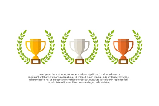gold silver and bronze cup trophy with paddy or grain vector