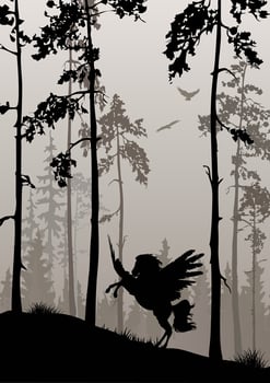 Pegasus in the foggy forest vector