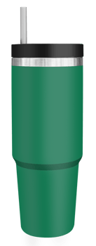 Green stainless steel mug with straw png