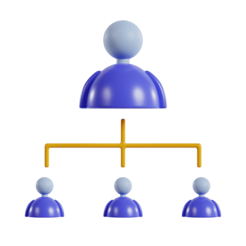 A hierarchical structure with a central figure and three subordinate figures. png