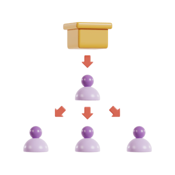 A graphic depicting a box with items being distributed to multiple people. png