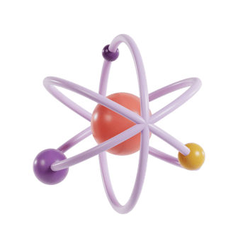 A 3D representation of an atom illustrating its structure with protons, neutrons, and electrons. png