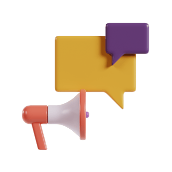 A megaphone with speech bubbles, symbolizing communication and dialogue. png