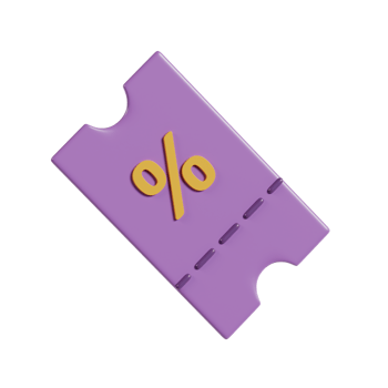 A purple discount ticket with a percentage symbol, representing savings or promotions. png