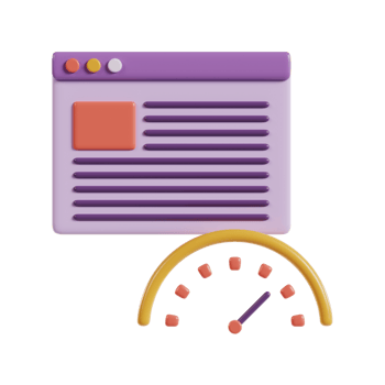 A graphic representation of a webpage and a speedometer, symbolizing web performance. png