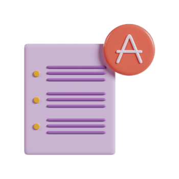 A purple document icon with an orange letter 'A', representing text or writing. png