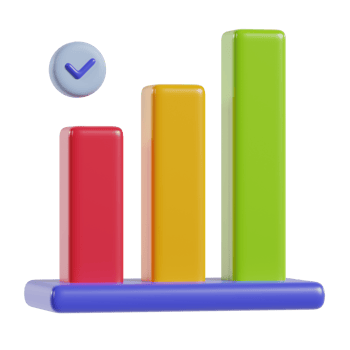 A colorful bar graph with a checkmark, representing data analysis or performance metrics. png