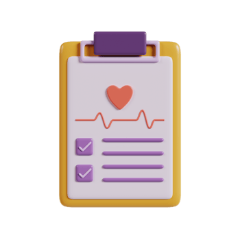 A clipboard with a heart symbol and checklists, suggesting health monitoring or assessment. png