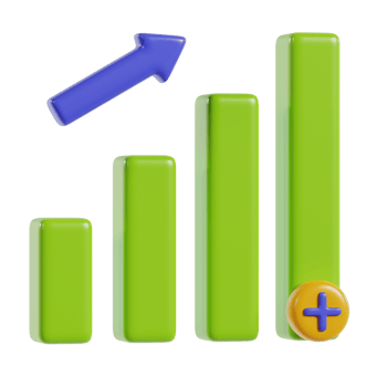 A graphic representation of increasing data with bars and an upward arrow. png