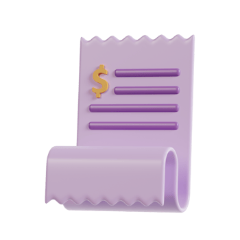 A stylized receipt with a dollar sign and lines for itemization, representing financial transactions. png
