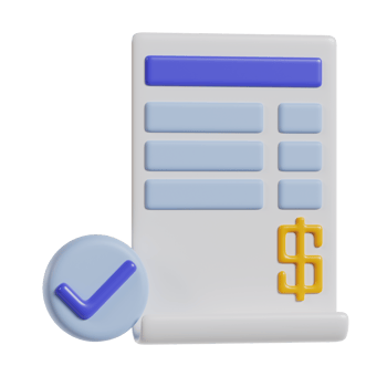A stylized invoice or bill with a checkmark and dollar sign, indicating approval or payment. png