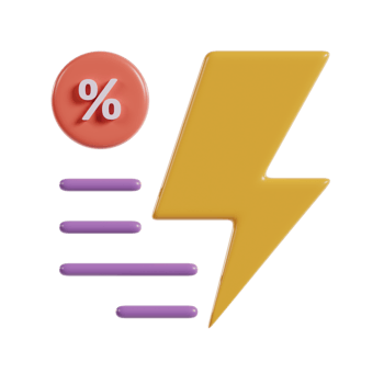 A stylized lightning bolt with a percentage symbol, suggesting energy or performance metrics. png