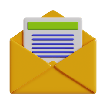 An illustration of a yellow envelope containing a letter with blue lines and a green header. png