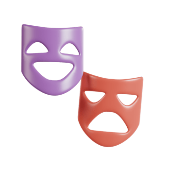 Two theatrical masks representing comedy and tragedy, symbolizing the performing arts. png