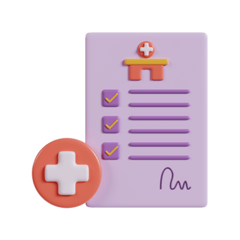 A stylized medical report with checklists and a health symbol. png