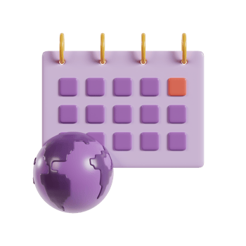A purple calendar with a globe, symbolizing global events or scheduling. png