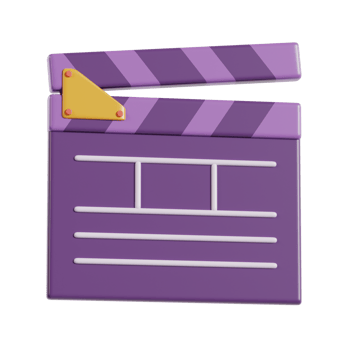 A purple film clapperboard symbolizing movie production and filmmaking. png