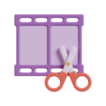 A pair of scissors next to a purple template for cutting shapes or crafts. png