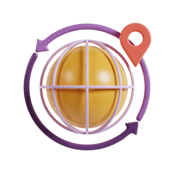A 3D illustration of a globe with a location pin, symbolizing navigation and global connectivity. png