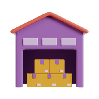 A colorful warehouse with stacked boxes, representing storage and logistics. png