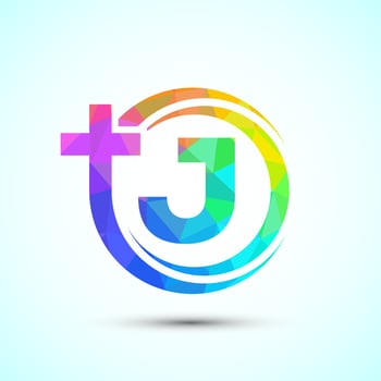 English alphabet J with cross logo sign. The cross of Jesus logo for christian church vector