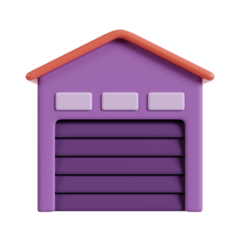 A purple garage with a red roof and horizontal slats, designed for storage or vehicle parking. png